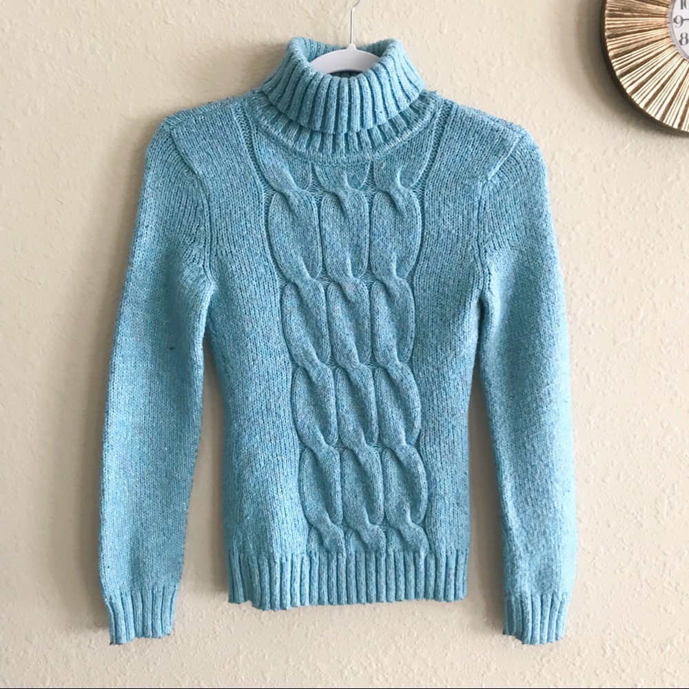NY&Co Chunky Knit Turtleneck Aqua Blue Sweater